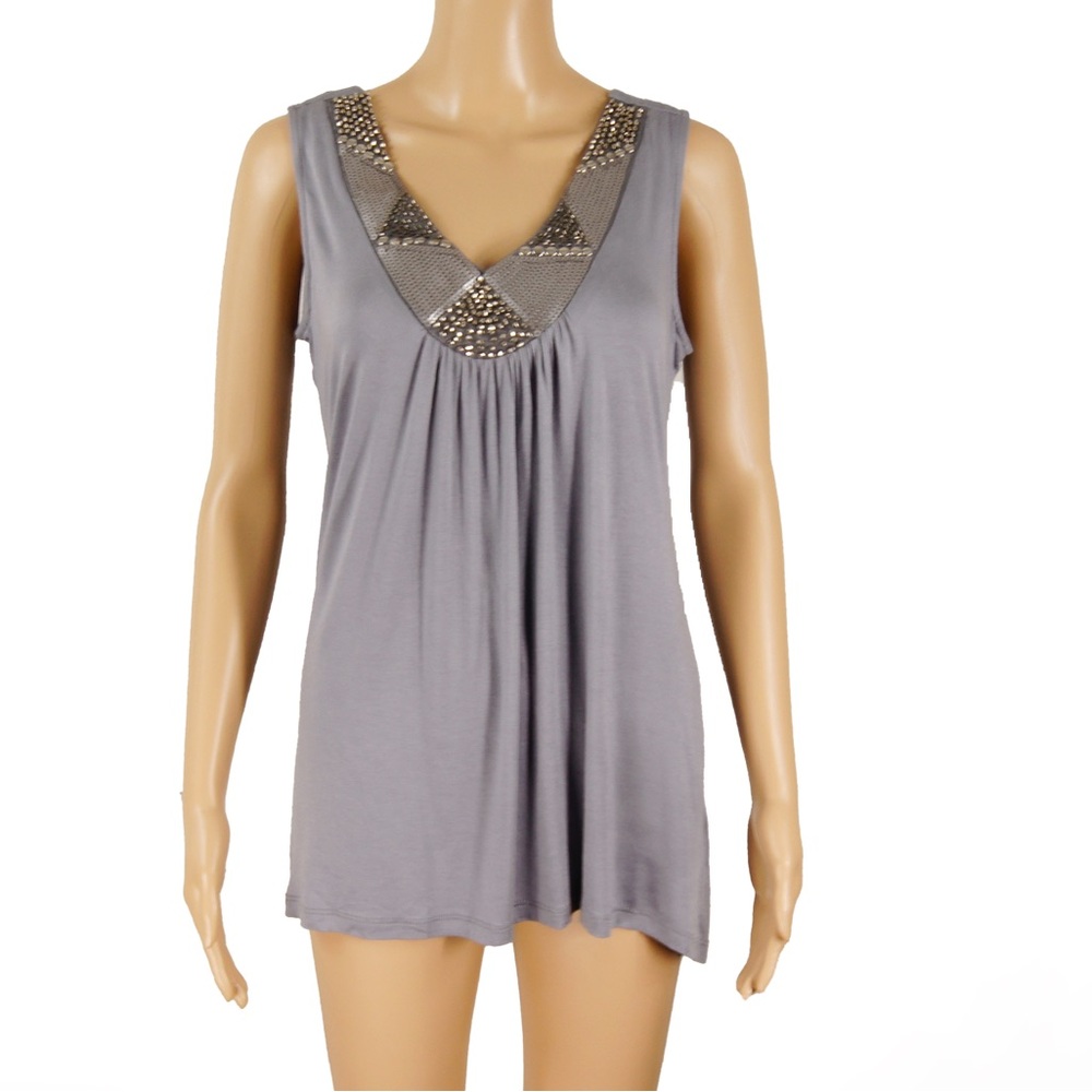 Vintage Y2K 00s Olivia Moon Silver V Neck Embroidered Boho Sleeveless Long Top